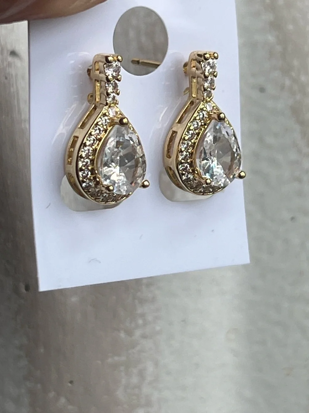 ⭐️- Gold Teardrop Crystal Halo Earrings with pavé accents
